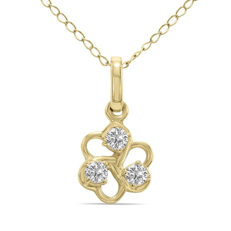 vintage-inspired necklace for wedding gifts-Marquee 1/7 CTW Three Stone Flower Lab Grown Diamond Pendant in 10K Yellow Gold (F-G Color, VS1- VS2 Clarity)