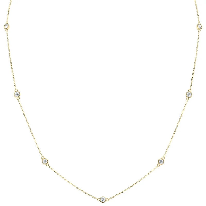 rose gold bar necklace for casual wear-Marquee 1 Carat TW Bezel Set Diamond Station Necklace in 14K Yellow Gold