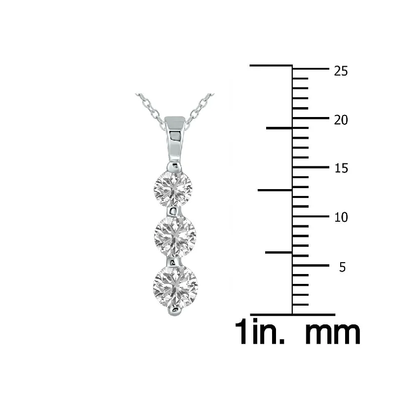 personalized love knot necklace for couples-Marquee 1 CTW Lab Grown Diamond Three Stone Snow Pendant in 10K White Gold