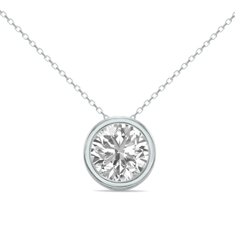 customized diamond pendant necklace for engagement-Marquee 2 Carat Lab Grown Diamond Bezel Pendant in 14K White Gold