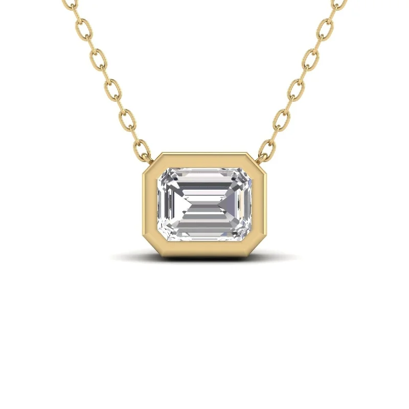 personalized gemstone charm necklace for women-Marquee Lab Grown 1/2 Carat Emerald Cut Bezel Set Diamond Solitaire Pendant in 14K Yellow Gold