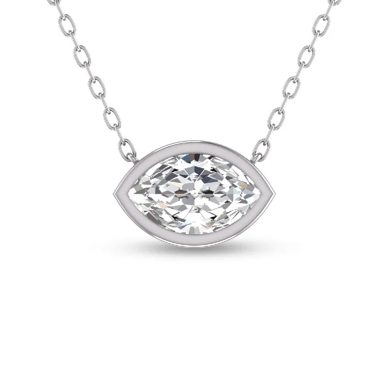 unique silver pendant necklace with custom charm-Marquee Lab Grown 1/2 Carat Marquise Shaped Bezel Set Diamond Solitaire Pendant in 14K White Gold