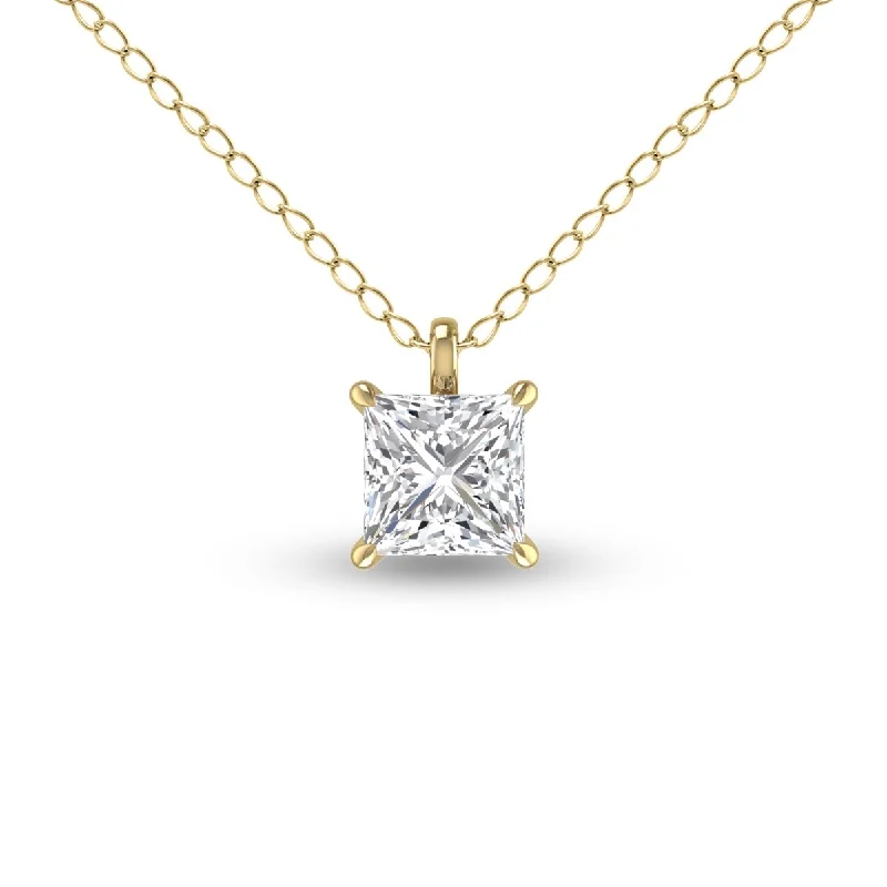 crystal pendant necklace for fashion lovers-Marquee Lab Grown 1/2 Carat Princess Cut Solitaire Diamond Pendant in 14K Yellow Gold