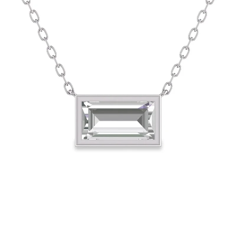 sterling silver pendant necklace with initials-Marquee Lab Grown 1/4 Carat Baguette Bezel Set Diamond Solitaire Pendant in 14K White Gold