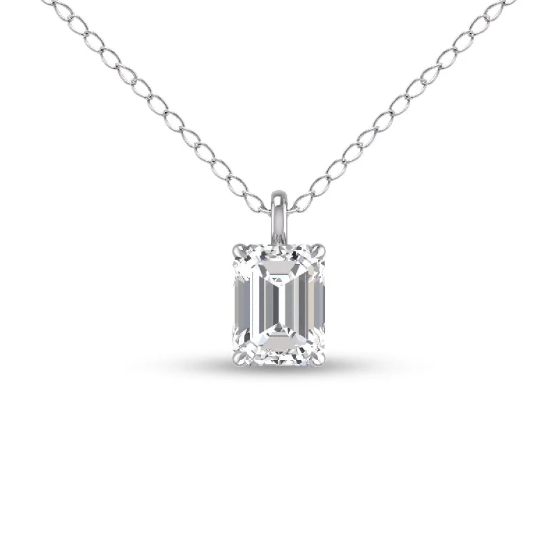 personalized heart pendant necklace for couples-Marquee Lab Grown 1 Carat Emerald Solitaire Diamond Pendant in 14K White Gold