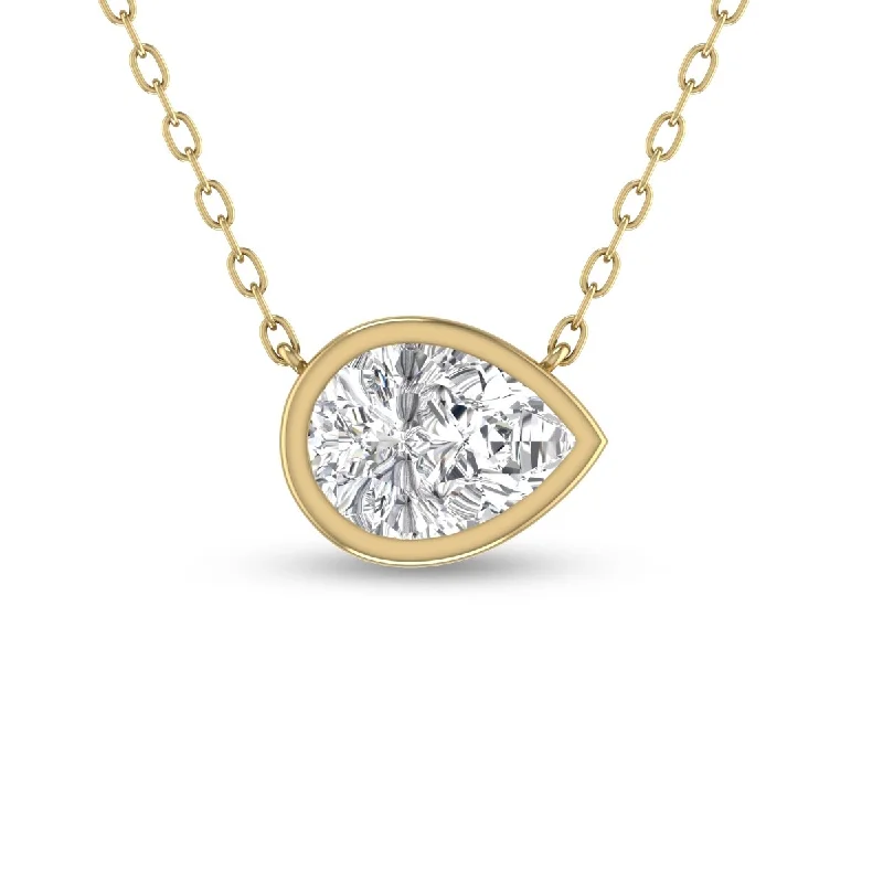 custom heart pendant necklace for couples-Marquee Lab Grown 3/4 Carat Pear Shaped Bezel Set Diamond Solitaire Pendant in 14K Yellow Gold