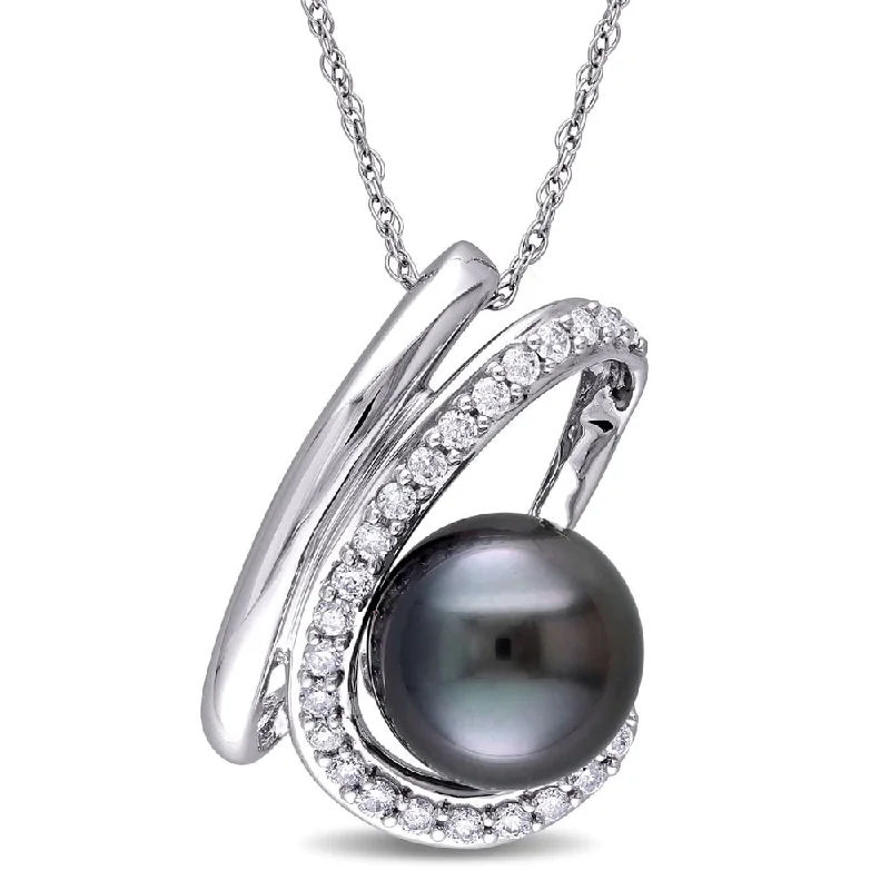 elegant diamond pendant necklace for special occasions-Miadora 10k White Gold 1/4ct TDW Black Tahitian Pearl Necklace (H-I, I2-I3)