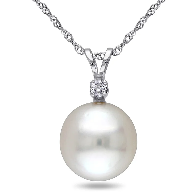 gemstone drop pendant necklace for daily wear-Miadora 14k White Gold South Sea Pearl Diamond Accent Necklace (9.5-10 MM)