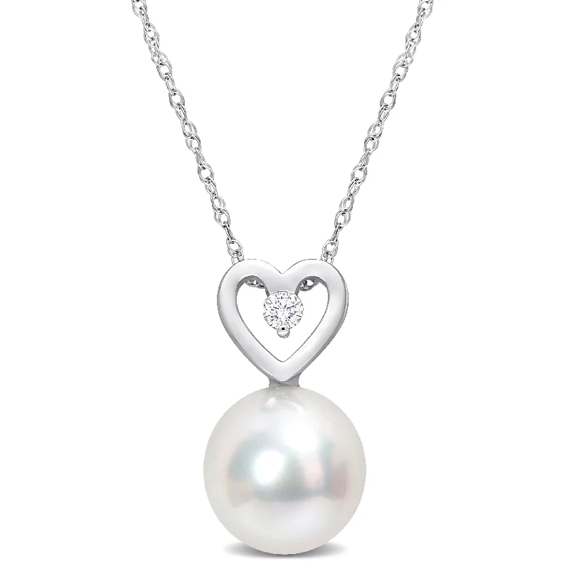 gold pendant necklace for layered look-Miadora Diamond Accent 9.5-10mm White South Sea Cultured Pearl Fashion Pendant with Chain 10k White Gold