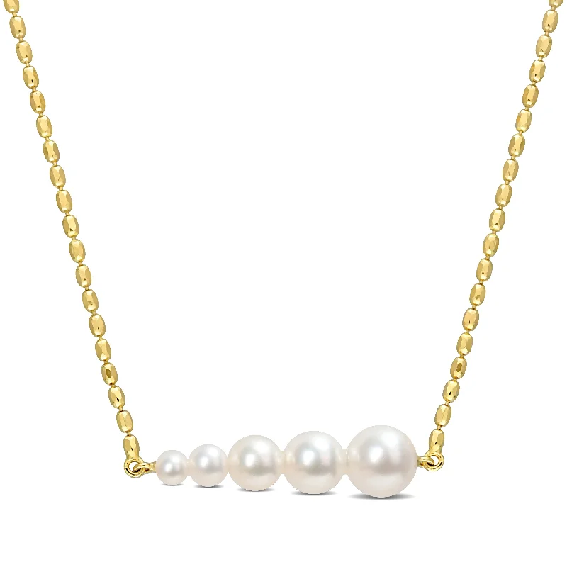 boho-inspired gemstone necklace for casual wear-Miadora Freshwater Cultured Pearl Linear Pendant with Chain in 18k Yellow Plated Sterling Silver