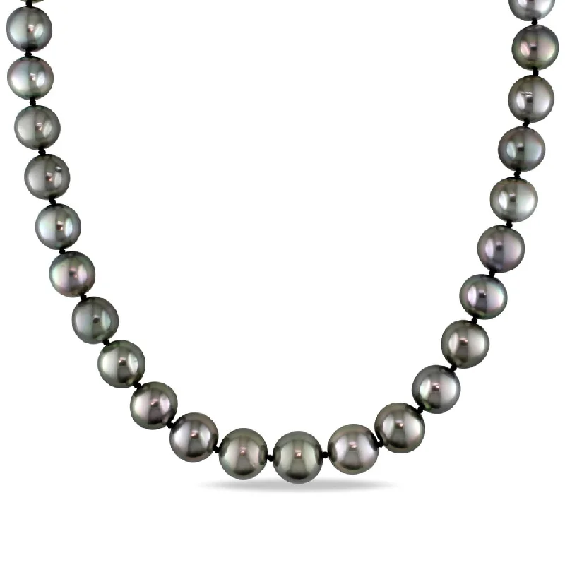 men’s gold pendant necklace for casual wear-Miadora Signature Collection 14k White Gold Graduated Black Tahitian Pearl Strand and Diamond Accent Necklace (10-13mm)