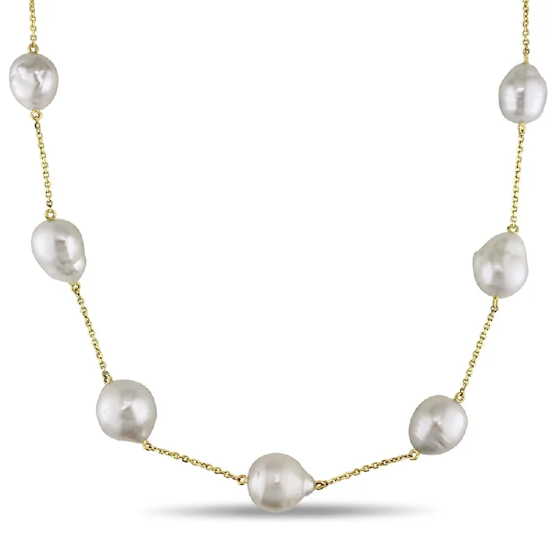 gold pendant necklace for layered look-Miadora Signature Collection 14k Yellow Gold South Sea White Pearl Station 24 Inch Necklace (11-13 mm)