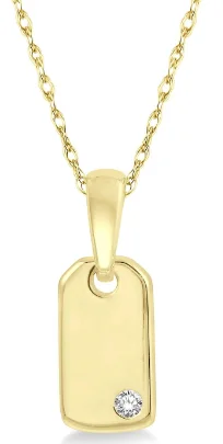 silver pendant necklace with moonstone charm-Mini Yellow Gold Diamond Dog Tag