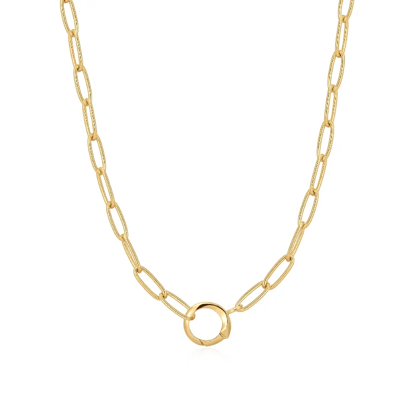 simple gold chain necklace for men-Gold Link Charm Chain Connector Necklace