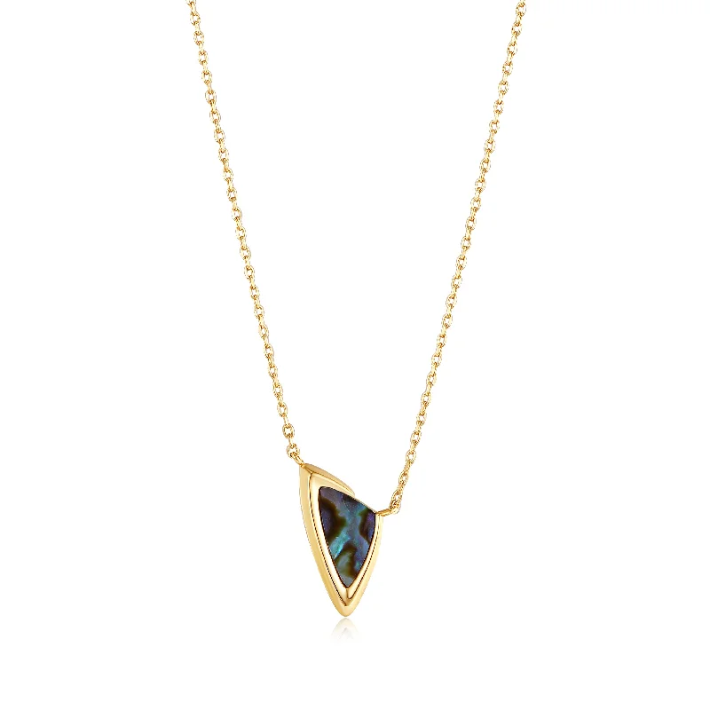 sterling silver necklace with gemstone pendant-Gold Arrow Abalone Pendant Necklace