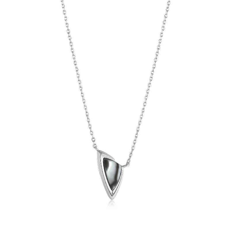 custom initial pendant necklace for girls-Silver Arrow Black Mother of Pearl Pendant Necklace