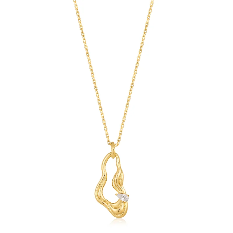 custom heart pendant necklace for couples-Gold Twisted Wave Drop Pendant Necklace