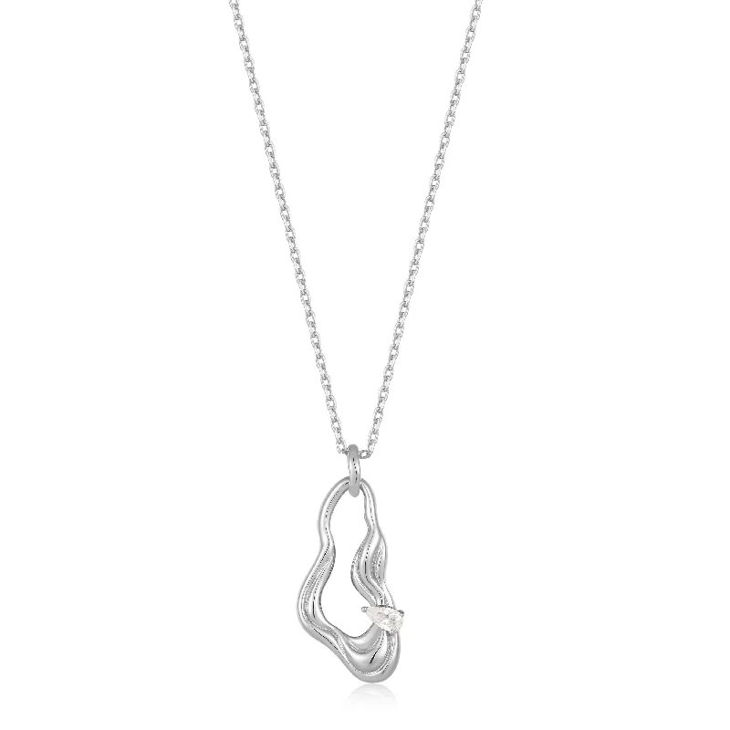 silver infinity symbol necklace for love-Silver Twisted Wave Drop  Pendant Necklace