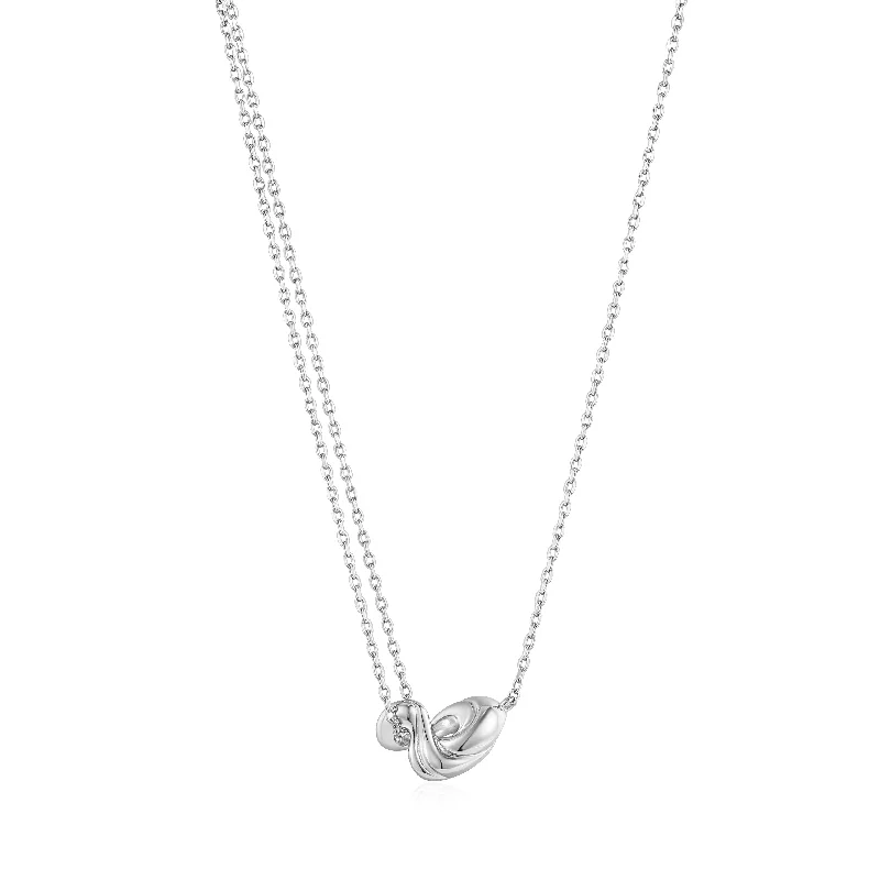 vintage crystal bar necklace for women-Silver Twisted Wave Mini Pendant Necklace