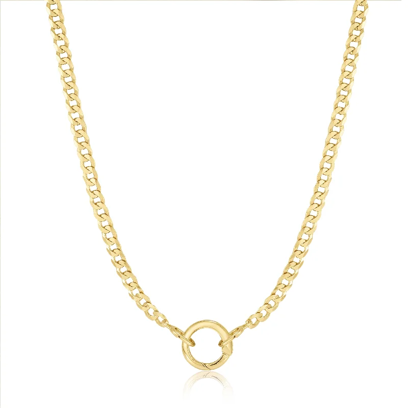 gold choker necklace for casual wear-Gold Curb Chain Charm Connector Necklace