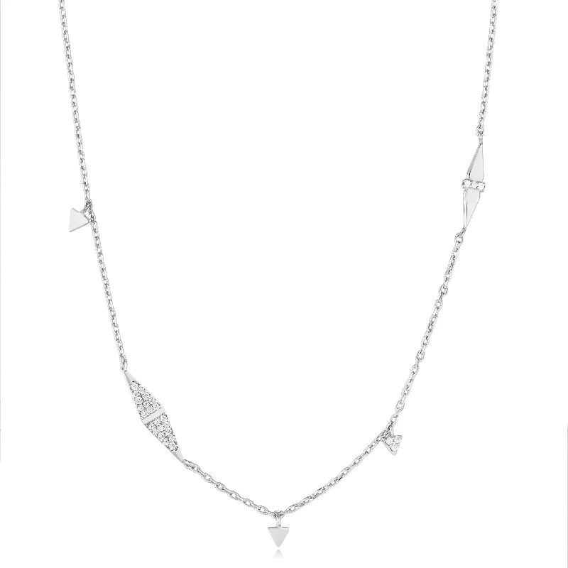 long silver pendant necklace with charm-Silver Geometric Sparkle Chain Necklace