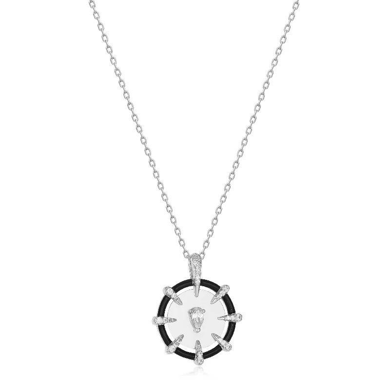 vintage-inspired pearl pendant necklace for brides-Silver Sparkle Point Medallion Necklace