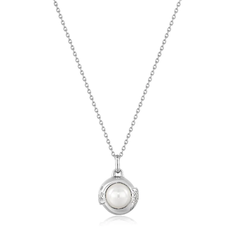 custom engraved pendant necklace for special gifts-Silver Pearl Sphere Pendant Necklace