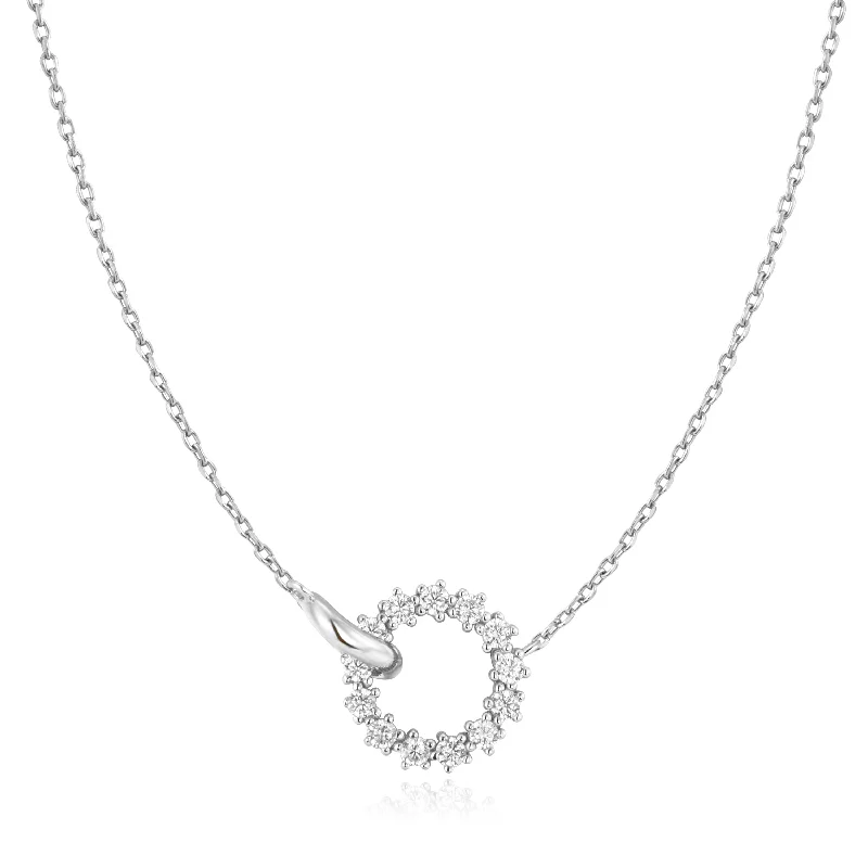 silver infinity bar necklace for couples-Silver Interlinked Circles Pavé Necklace