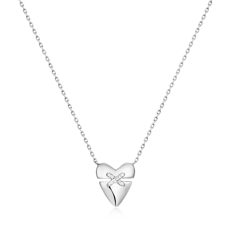 personalized gold chain necklace for men-Silver Heart Kiss Pavé Necklace