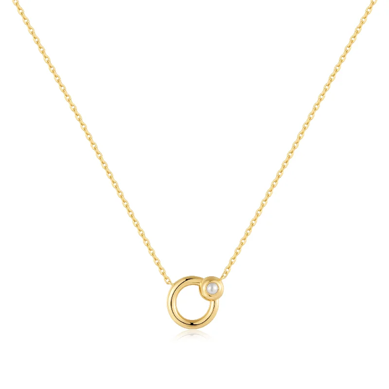 dainty heart necklace for minimalist style-Gold Hoop Freshwater Pearl Necklace