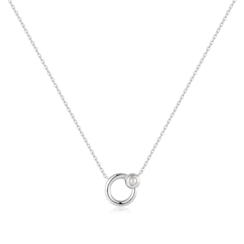 silver pendant necklace for men with charm-Silver Hoop Freshwater Pearl Necklace