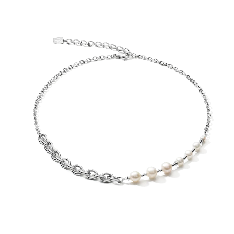 handmade silver necklace with gemstone pendant-Necklace classic & modern Freshwater pearls & stainless steel chain white-silver