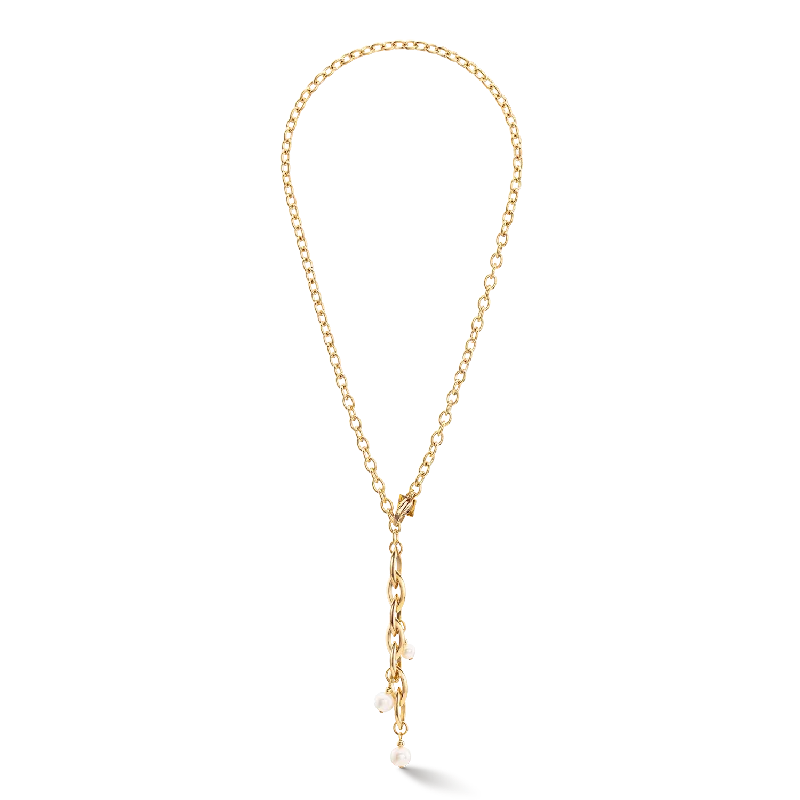 fashion gold coin necklace for women-Necklace Y Navette Freshwater Pearls gold