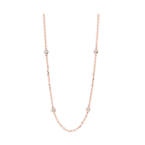 simple gemstone necklace with silver chain-14Kt Rose Gold Diamond (1 1/2Ctw) Necklace