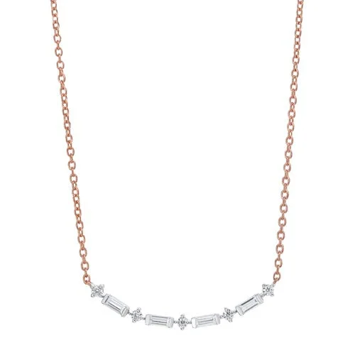 long gold chain necklace with gemstone pendant-Diamond Curved Bar Link Necklace In Gold (1/4 Carat)