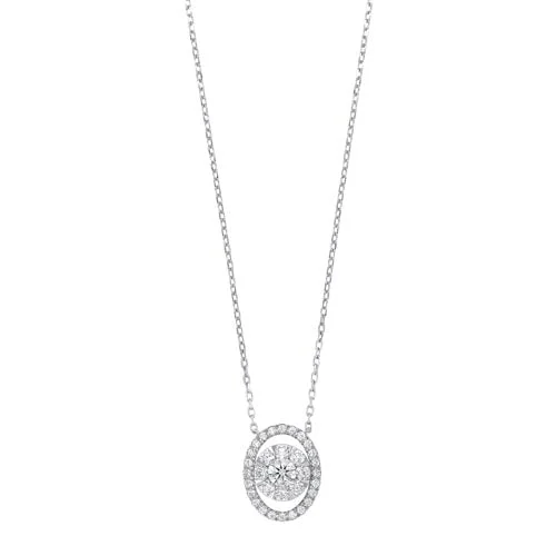 layered gold pendant necklace for special occasions-Oval Diamond Halo Pendant In14K White Gold (1/2 Ct. Tw.)