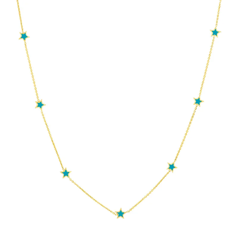 vintage gemstone necklace for special occasions-CHARLOTTE TEAL ENAMEL STAR NECKLACE