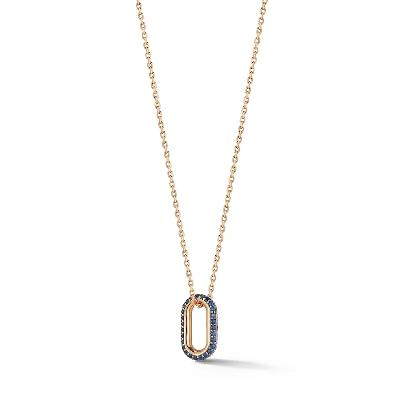 dainty bar necklace for layering with pendant-SAXON 18K GOLD ALL BLUE SAPPHIRE MINI SINGLE LINK NECKLACE