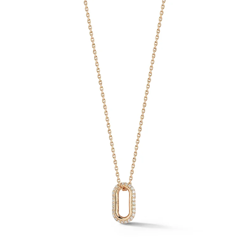 gemstone pendant necklace with engraved charm-SAXON 18K GOLD ALL DIAMOND MINI SINGLE LINK NECKLACE