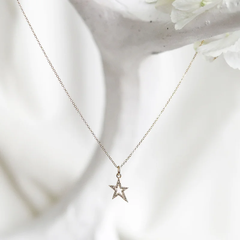 gold charm necklace with customized engraving-SHOSHANNA OPEN STAR NECKLACE