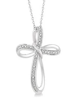 adjustable choker necklace for layering-SILVER CROSS DIAMOND PENDANT