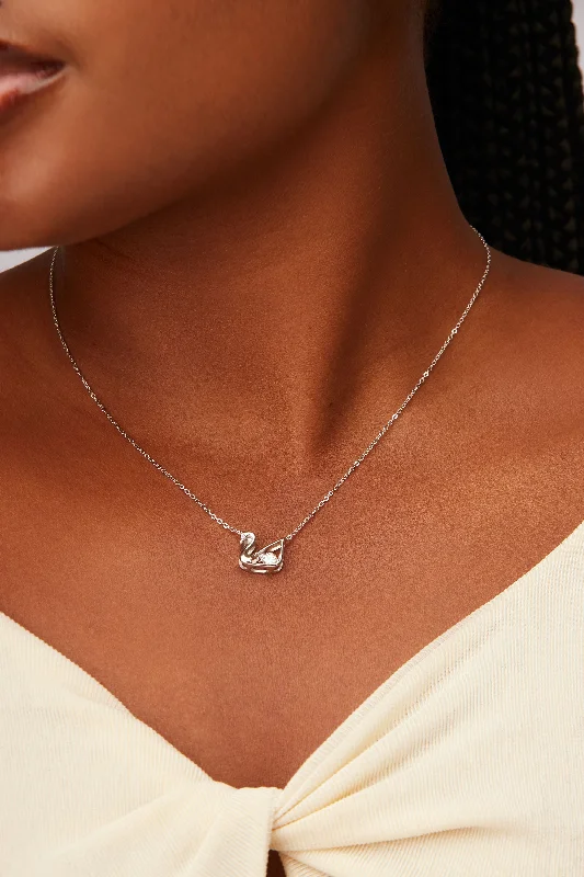 dainty heart necklace for minimalist style-Swan Moissanite Necklace in 925 Sterling Silver