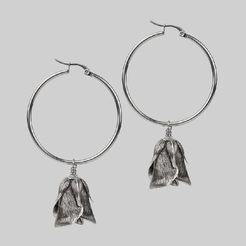 bold chain earrings for a modern touch -A SINGLE ROSE. Hoop Earrings - Silver