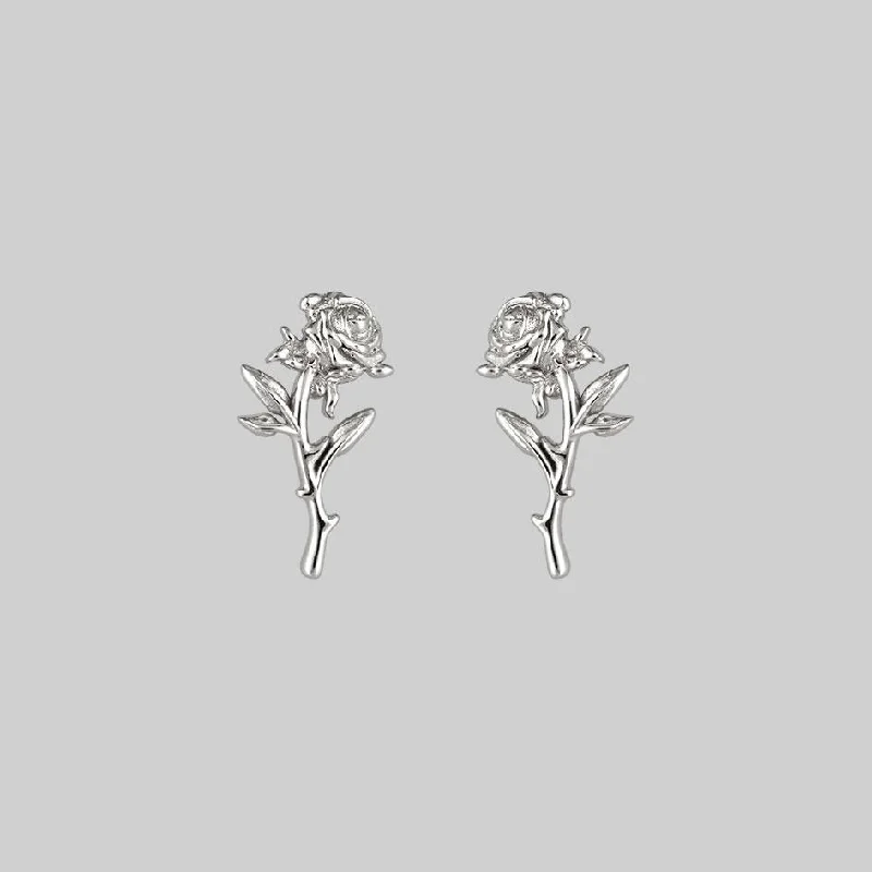 chic diamond earrings for everyday luxury -AMOR. Rose Stem Stud Earrings - Silver