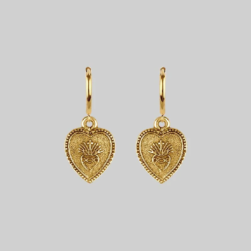 bold drop earrings for a statement piece -ARDOUR. Sacred Heart Hoop Earrings - Gold