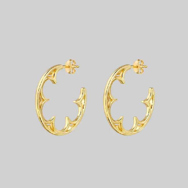 modern geometric earrings for contemporary chic -ATONE. Gothic Window Hoop Earrings - Gold