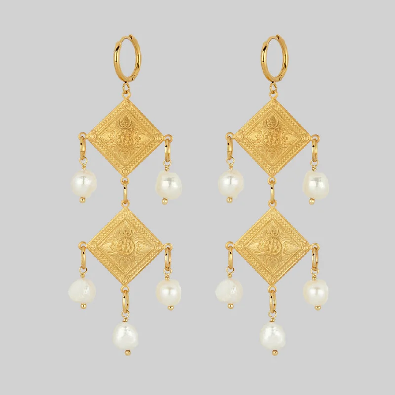 bold crystal drop earrings for modern chic -BANQUET. Pearl Chandelier Hoop Earrings - Gold