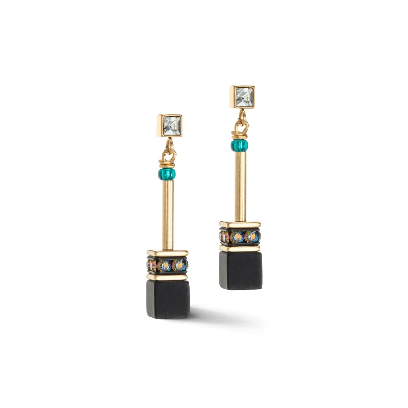 luxurious diamond stud earrings for sophistication -Coeur De Lion GeoCUBE® Iconic Nature Black Multicolour Chain Earrings