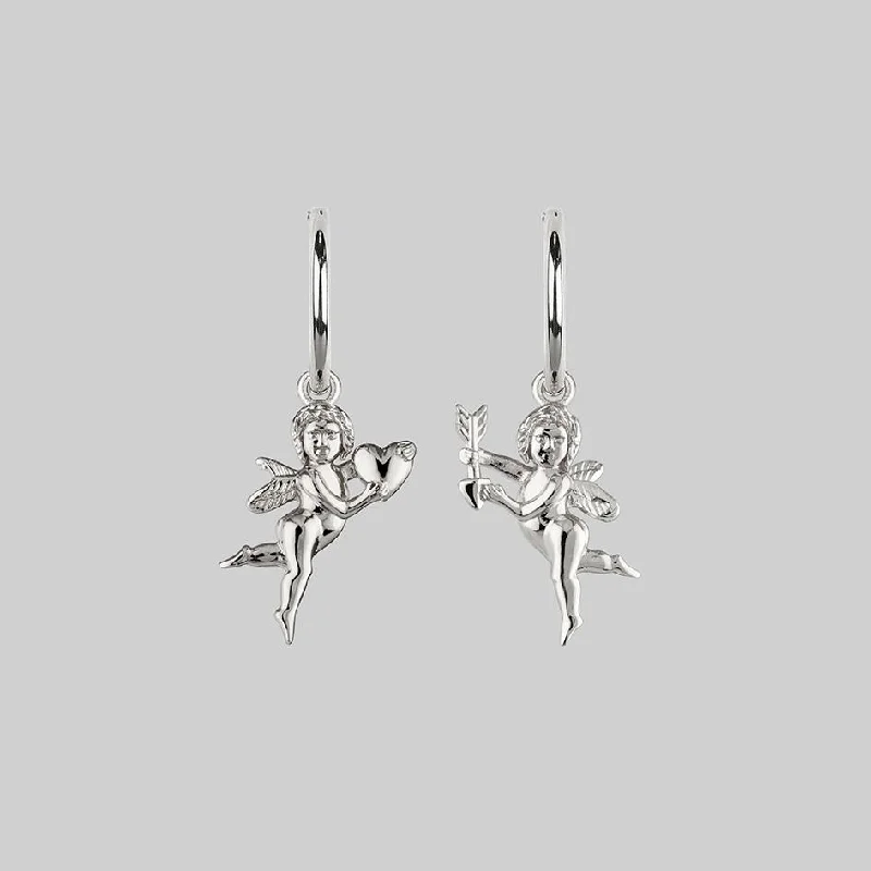 minimalist gemstone earrings for sleek fashion -Cupid & Psyche Lovers Hoop Earrings - Silver