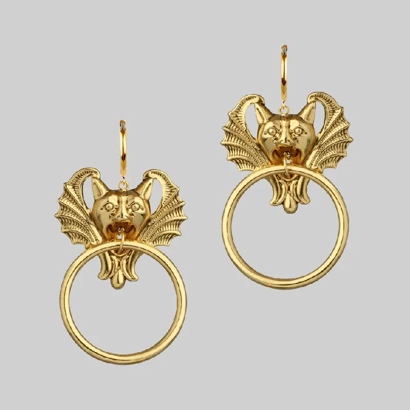 delicate silver hoop earrings for a minimalist look -DRAKKAR. Gargoyle Knocker Hoop Earrings - Gold